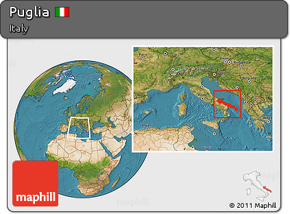 Satellite Location Map of Puglia, within the entire country