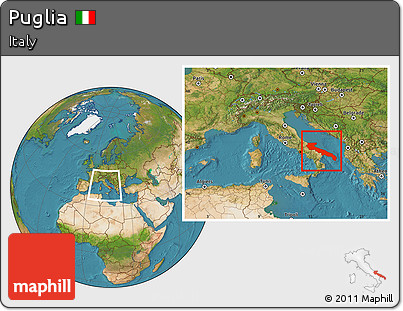 Satellite Location Map of Puglia, within the entire country