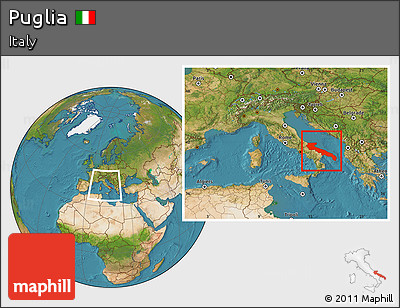 Satellite Location Map of Puglia, within the entire country