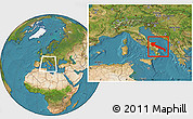 Satellite Location Map of Puglia, within the entire country
