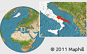 Satellite Location Map of Puglia, highlighted country