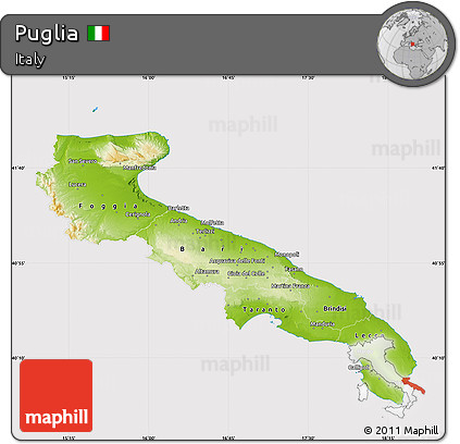 Physical Map of Puglia, cropped outside