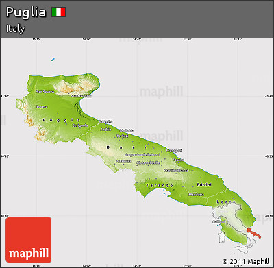 Physical Map of Puglia, cropped outside