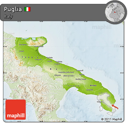 Physical Map of Puglia, lighten