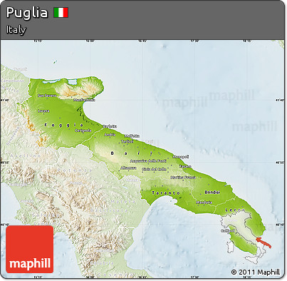 Physical Map of Puglia, lighten