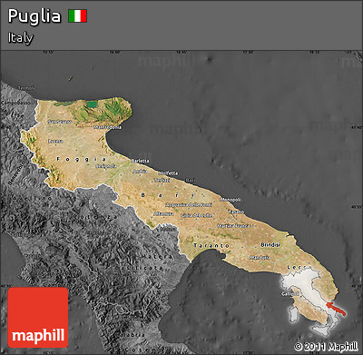 Satellite Map of Puglia, darken, desaturated