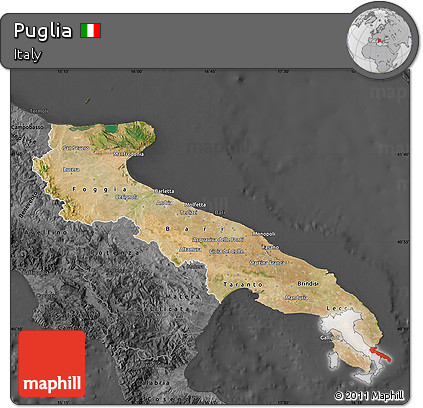 Satellite Map of Puglia, darken, desaturated