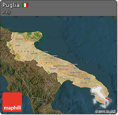 Satellite Map of Puglia, darken