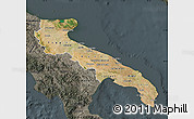 Satellite Map of Puglia, darken, semi-desaturated
