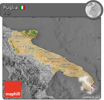 Satellite Map of Puglia, desaturated