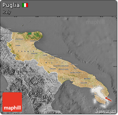 Satellite Map of Puglia, desaturated