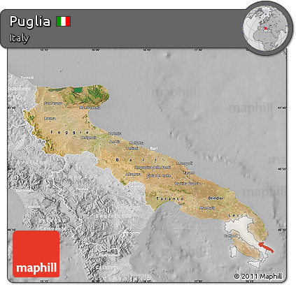 Satellite Map of Puglia, lighten, desaturated