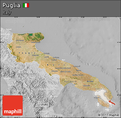 Satellite Map of Puglia, lighten, desaturated