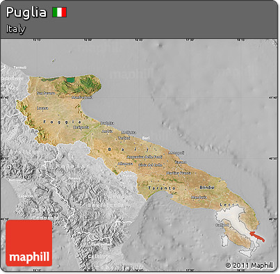 Satellite Map of Puglia, lighten, desaturated