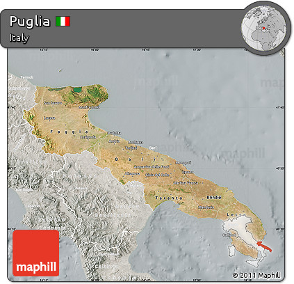 Satellite Map of Puglia, lighten, semi-desaturated