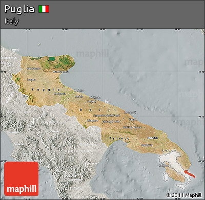 Satellite Map of Puglia, lighten, semi-desaturated