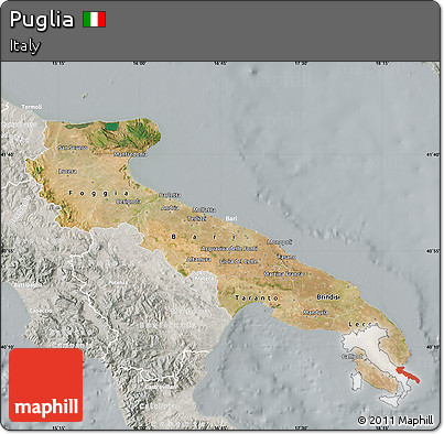 Satellite Map of Puglia, lighten, semi-desaturated