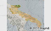 Satellite Map of Puglia, lighten, semi-desaturated
