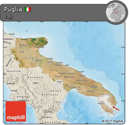 Satellite Map of Puglia, shaded relief outside