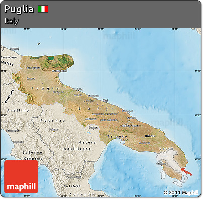 Satellite Map of Puglia, shaded relief outside
