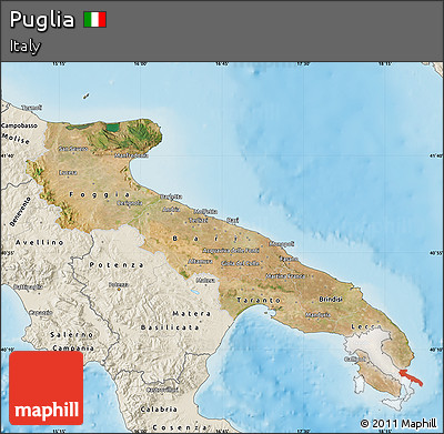 Satellite Map of Puglia, shaded relief outside