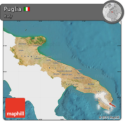 Satellite Map of Puglia, single color outside