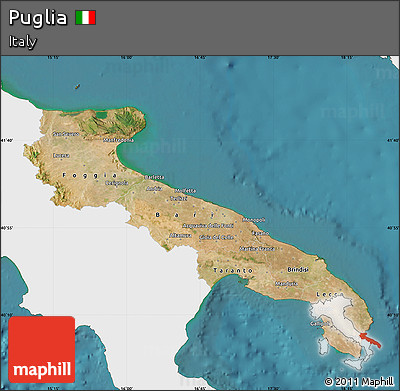 Satellite Map of Puglia, single color outside