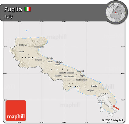 Shaded Relief Map of Puglia, cropped outside