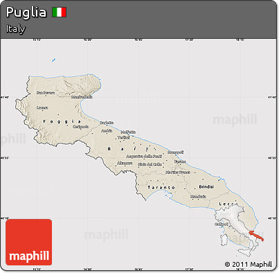 Shaded Relief Map of Puglia, cropped outside