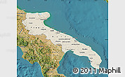 Shaded Relief Map of Puglia, satellite outside