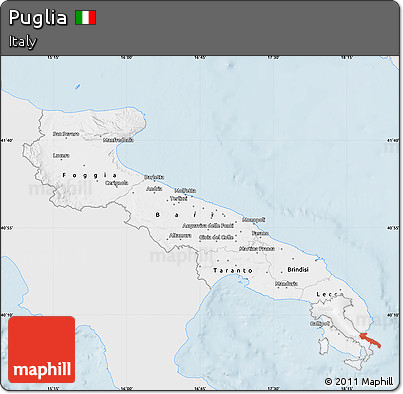 Silver Style Map of Puglia, single color outside