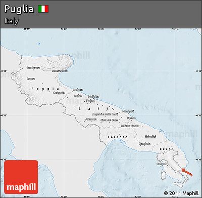 Silver Style Map of Puglia, single color outside