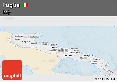 Classic Style Panoramic Map of Puglia, single color outside