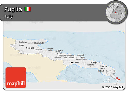 Classic Style Panoramic Map of Puglia, single color outside
