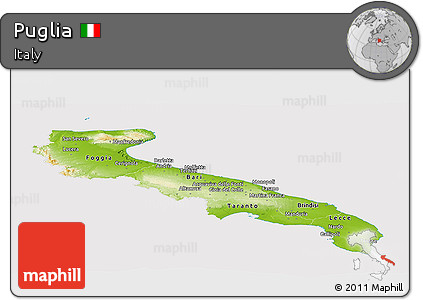 Physical Panoramic Map of Puglia, cropped outside