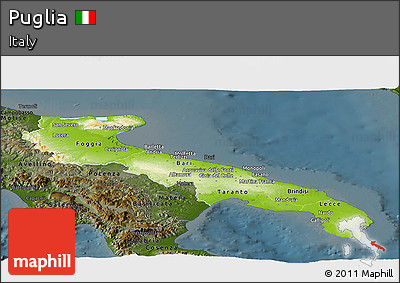Physical Panoramic Map of Puglia, darken