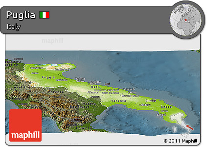 Physical Panoramic Map of Puglia, darken