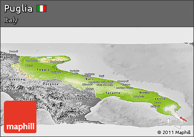 Physical Panoramic Map of Puglia, desaturated