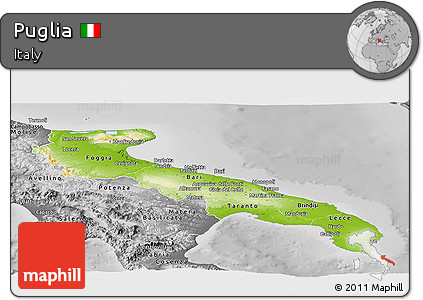 Physical Panoramic Map of Puglia, desaturated