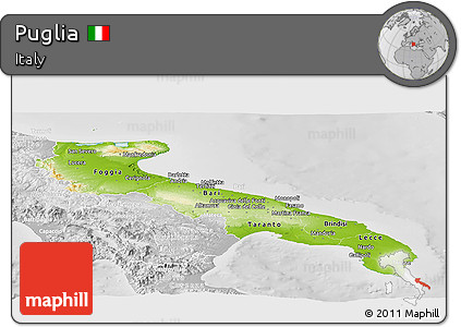 Physical Panoramic Map of Puglia, lighten, desaturated