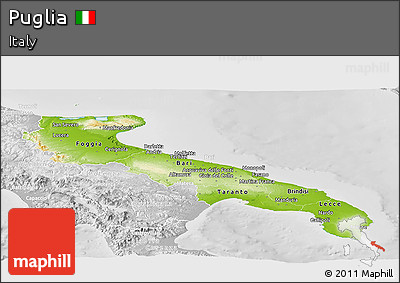 Physical Panoramic Map of Puglia, lighten, desaturated