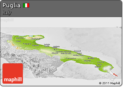 Physical Panoramic Map of Puglia, lighten, desaturated