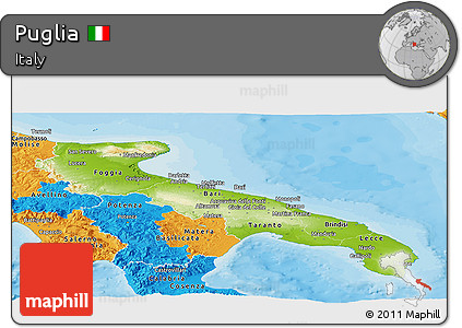 Physical Panoramic Map of Puglia, political outside
