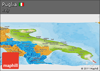 Physical Panoramic Map of Puglia, political outside