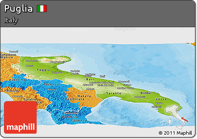 Physical Panoramic Map of Puglia, political outside