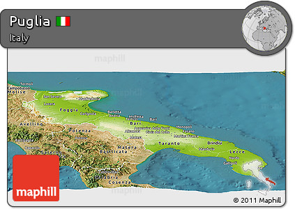 Physical Panoramic Map of Puglia, satellite outside