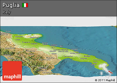 Physical Panoramic Map of Puglia, satellite outside