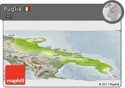 Physical Panoramic Map of Puglia, semi-desaturated