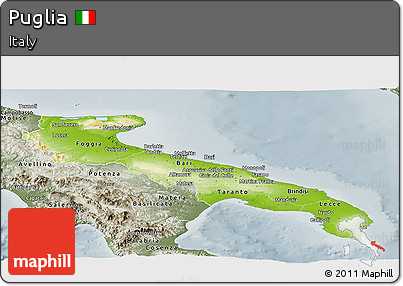 Physical Panoramic Map of Puglia, semi-desaturated