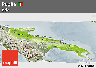 Physical Panoramic Map of Puglia, semi-desaturated